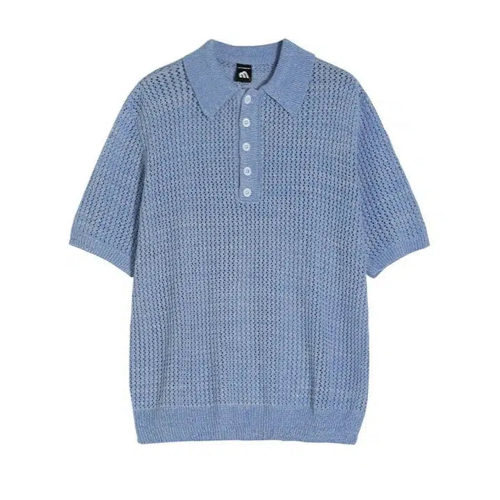 Hollow Short-sleeved Knitted Polo Shirt