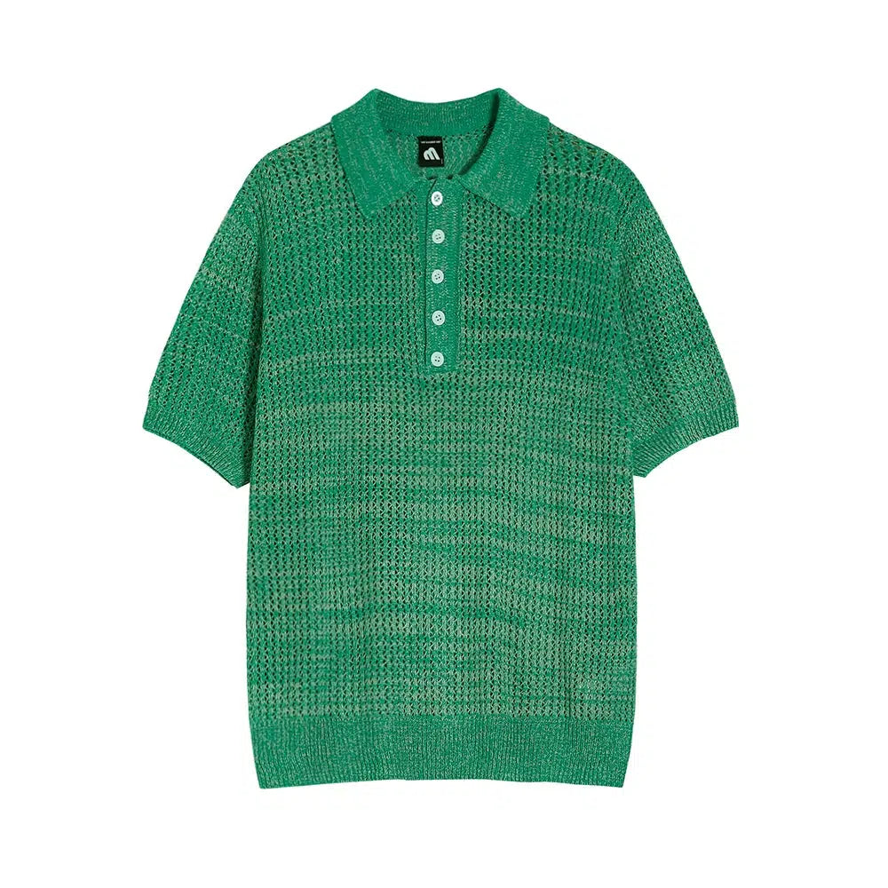 Hollow Short-sleeved Knitted Polo Shirt