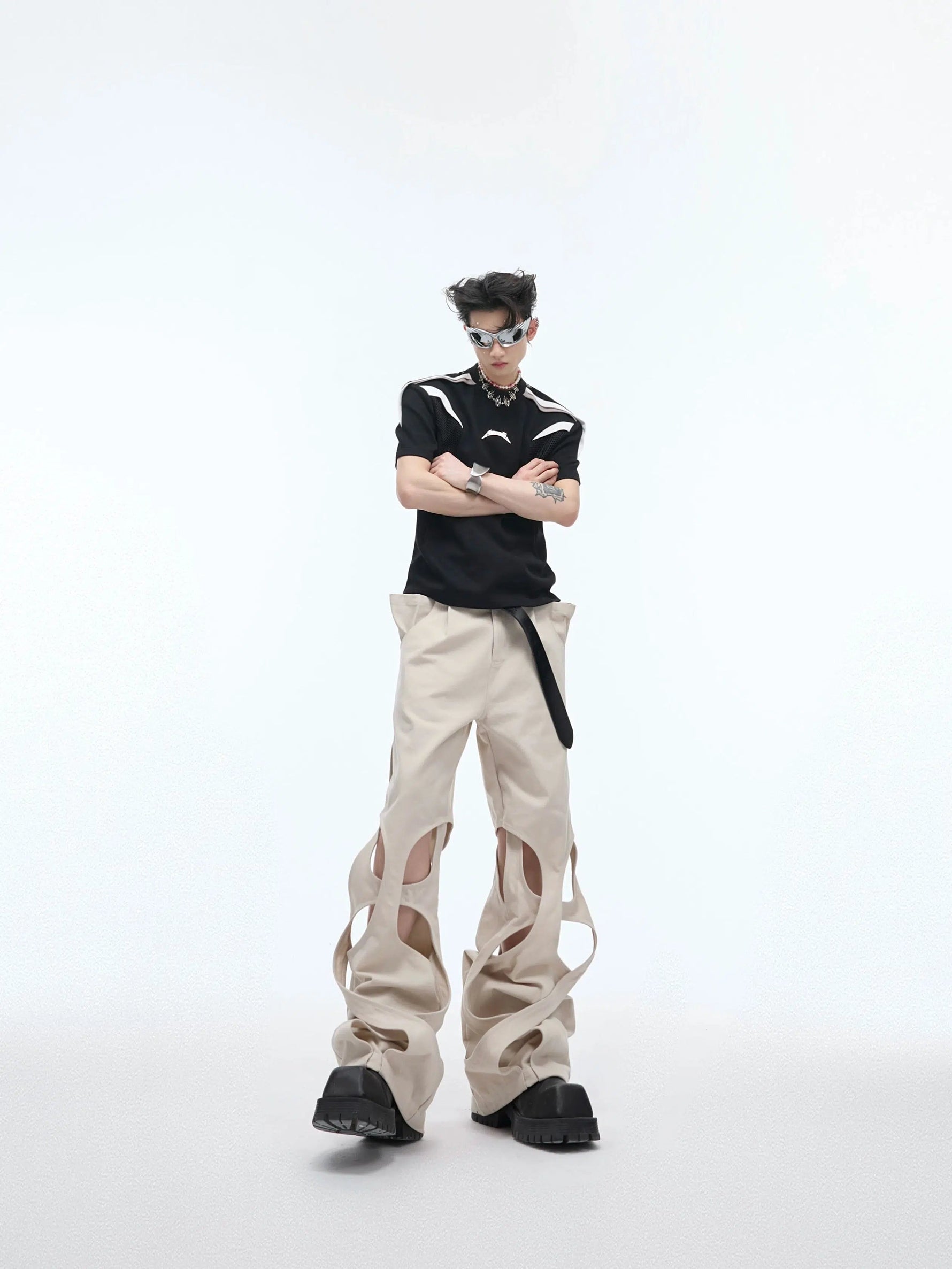 Hollow Winding Distressed Loose Pants