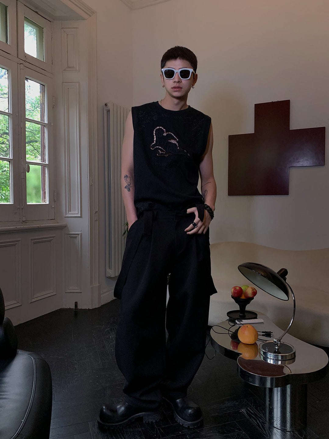 Hollowed-out Embroidered Tank Top