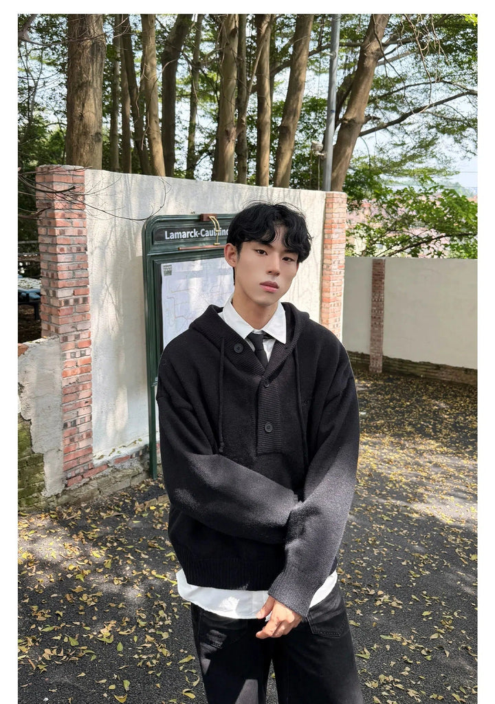Hooded Button Knitwear Sweater