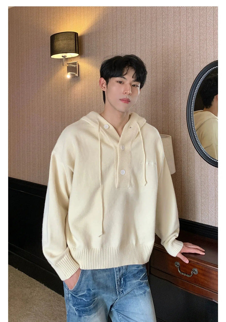 Hooded Button Knitwear Sweater