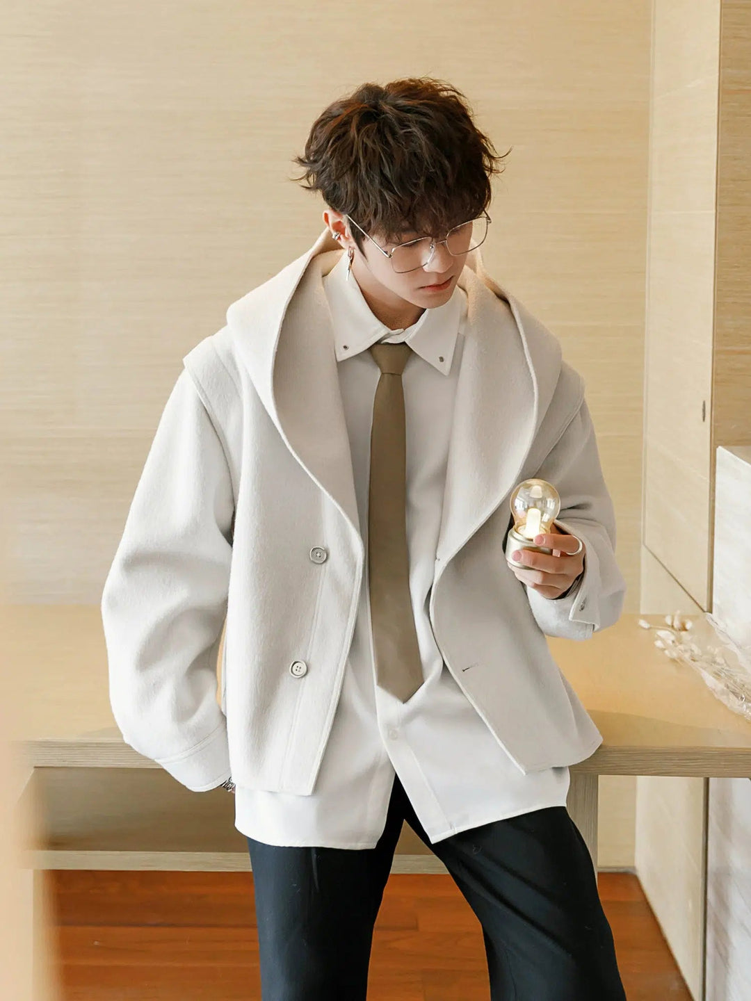 Hooded double breasted coat clearance