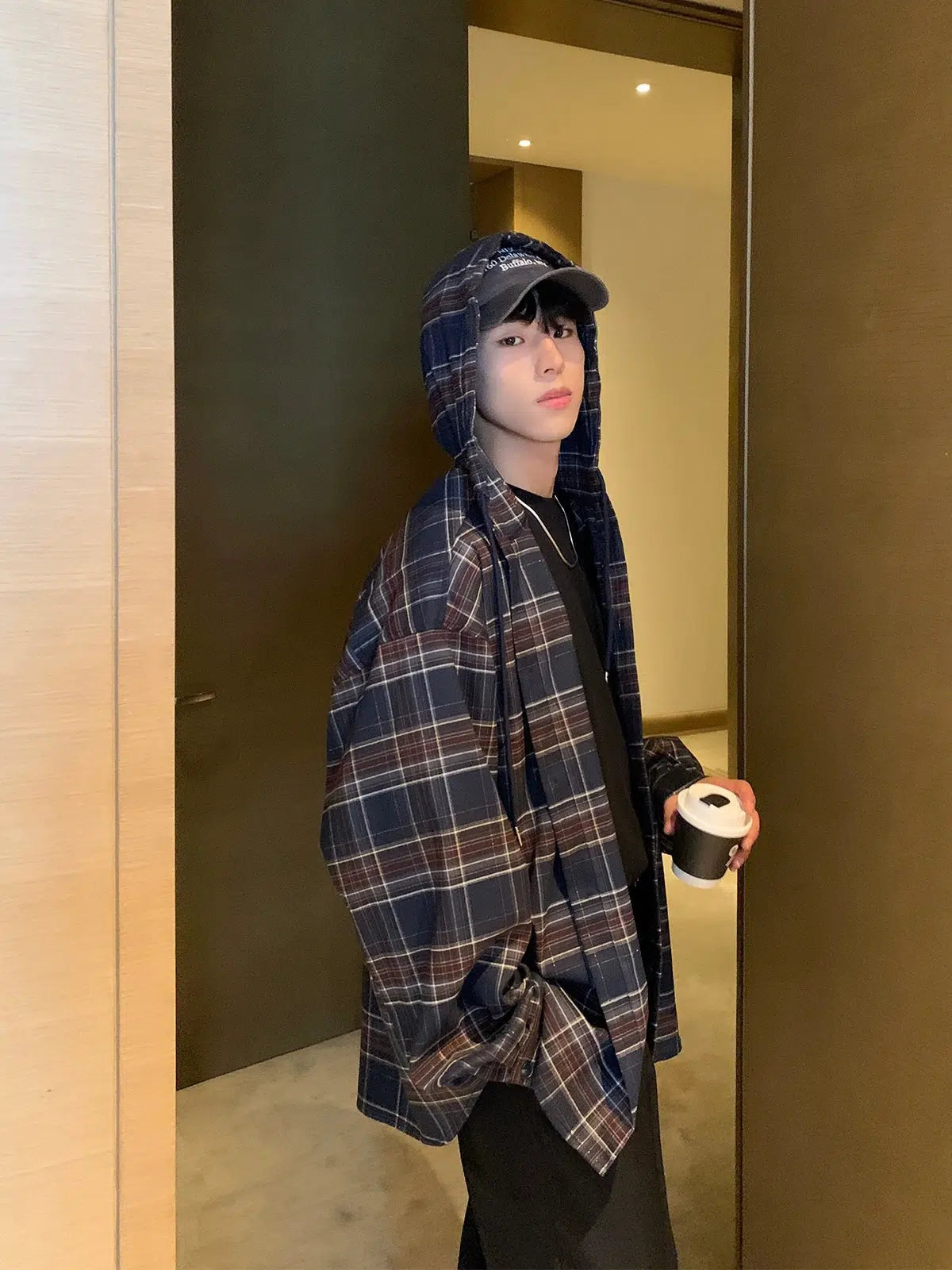 Hooded Plaid Overshirt