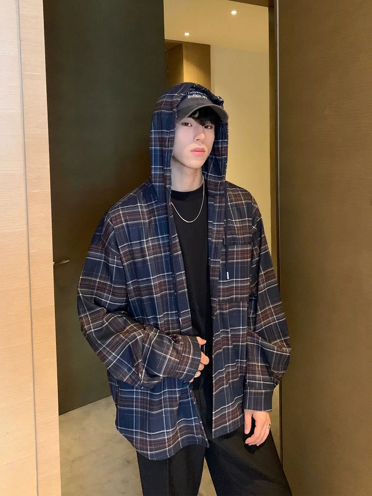 Hooded Plaid Overshirt