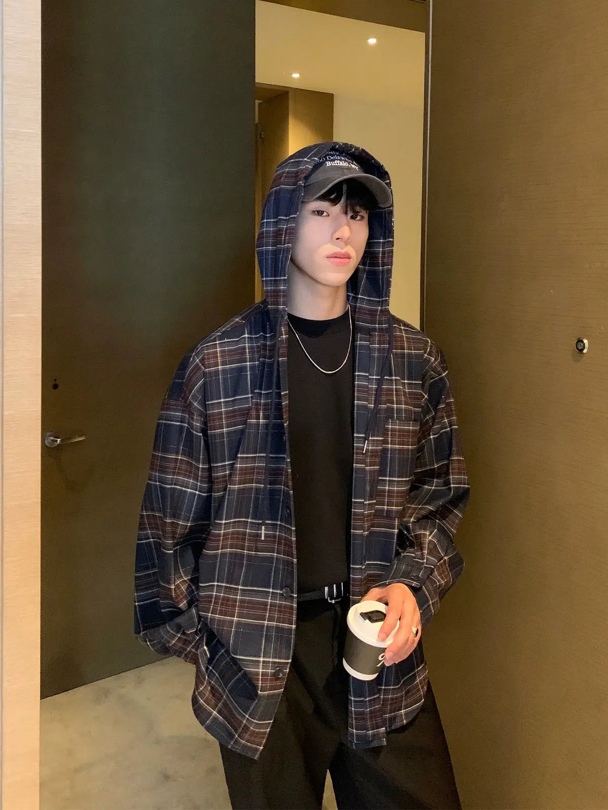 Hooded Plaid Overshirt