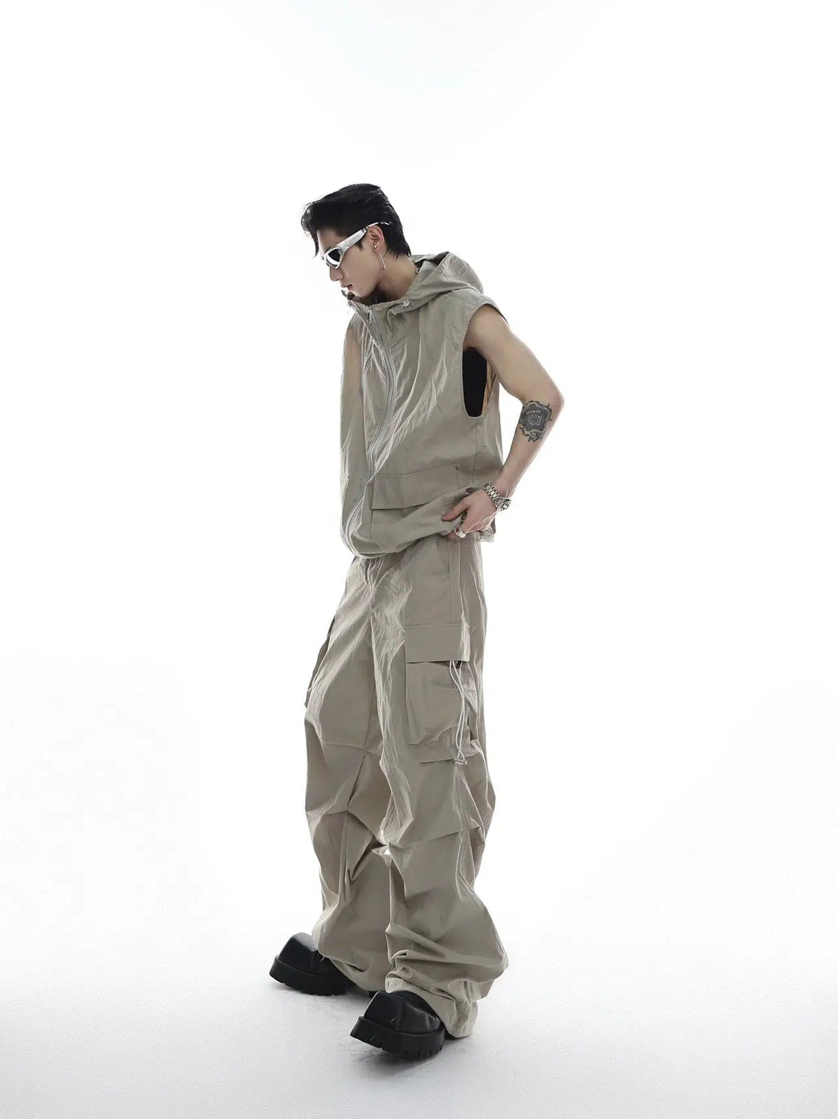 Sleeveless Hooded Vest Jacket and Pants set