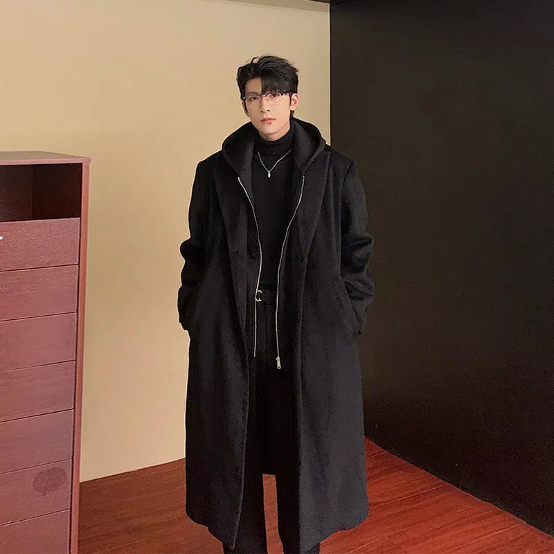 Hooded Two-piece Wool Trench Coat