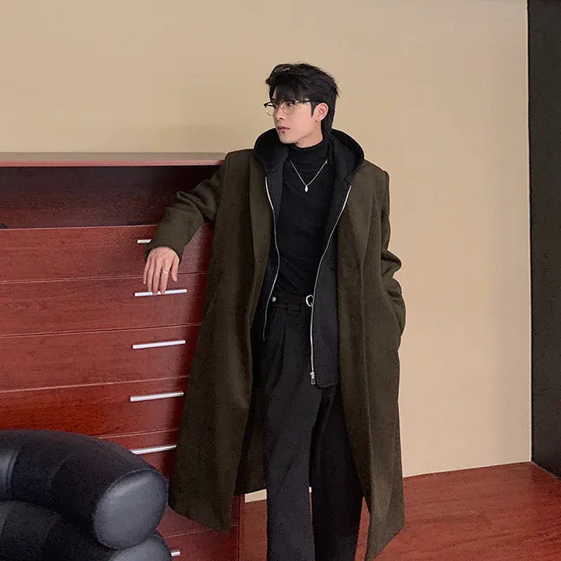 Hooded Two-piece Wool Trench Coat
