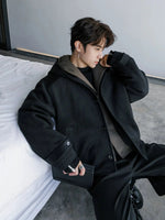 Hooded Wool Coat with Button Closure