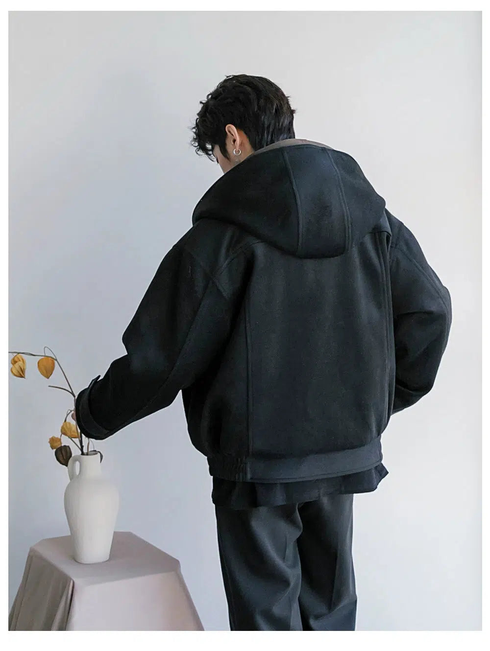 Hooded Wool Coat with Button Closure