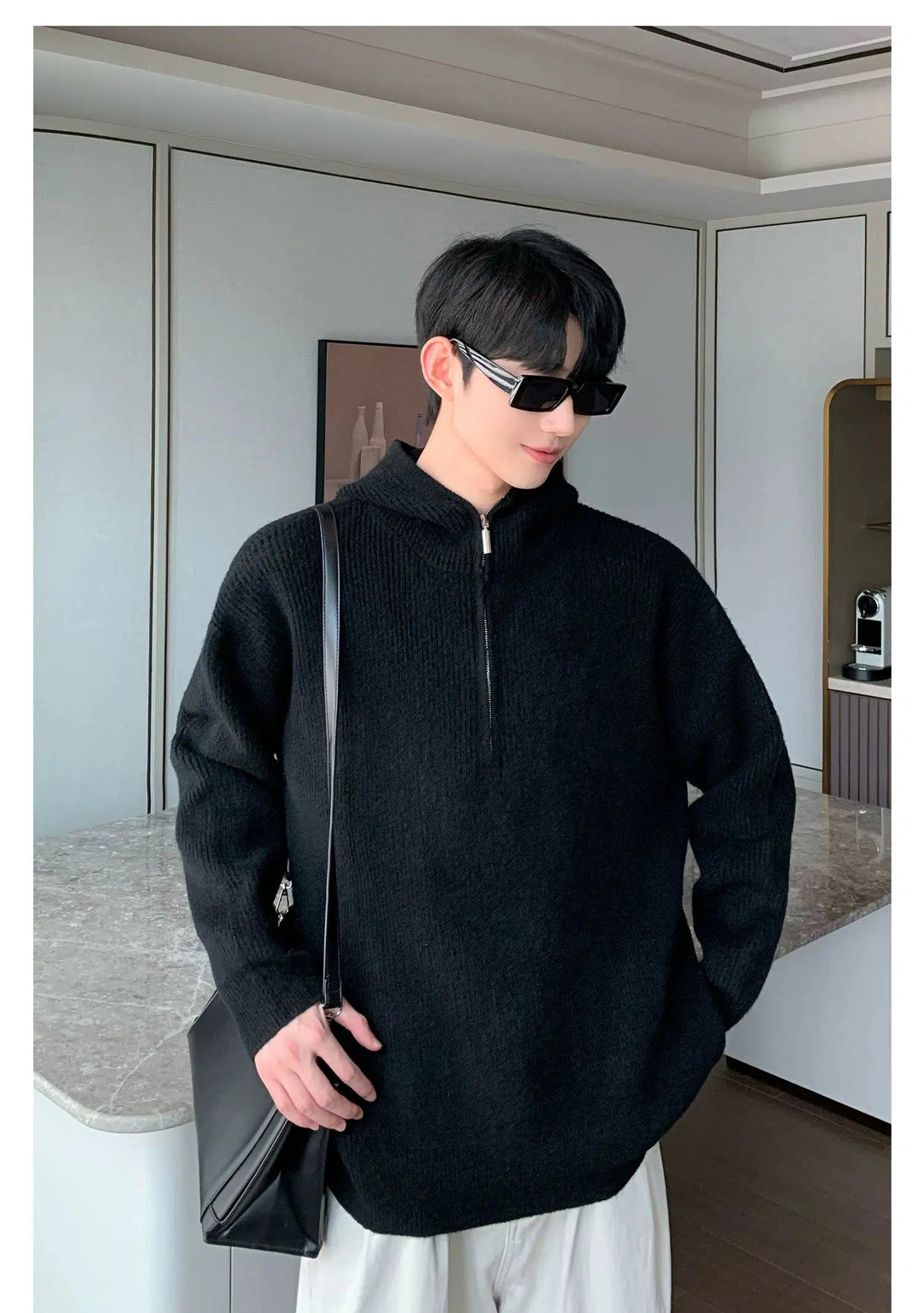 Hooded Zipper Design Knitted Cardigan