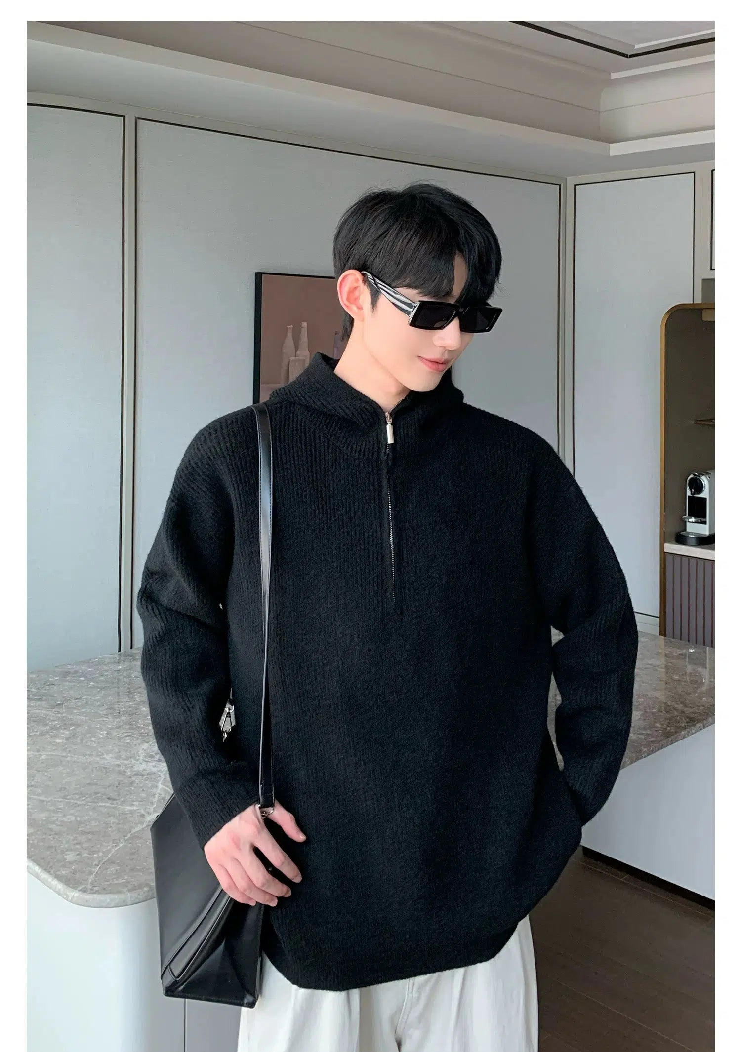 Hooded Zipper Design Knitted Cardigan