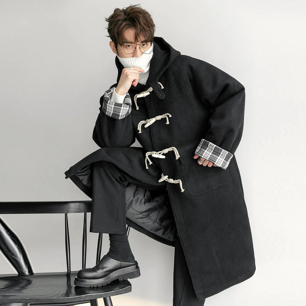 Horn Button Hooded Wool Coat