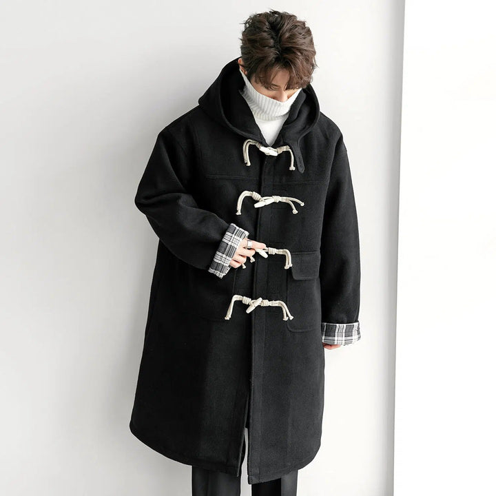Horn Button Hooded Wool Coat