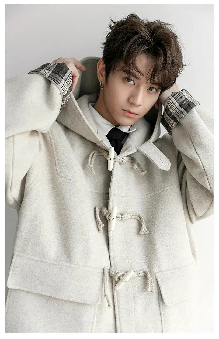 Horn Button Hooded Wool Coat
