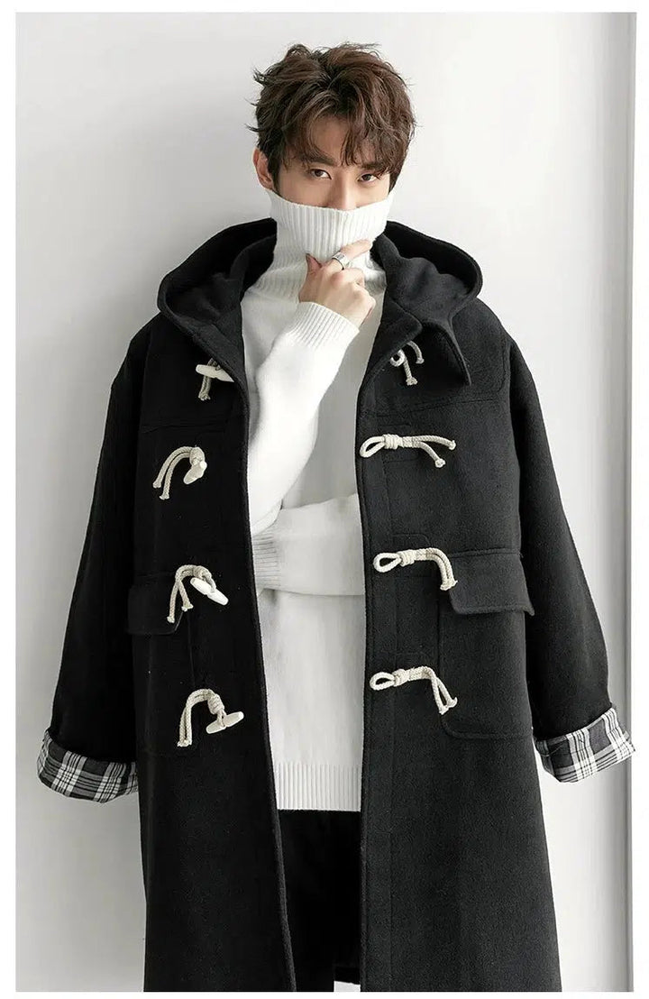 Horn Button Hooded Wool Coat