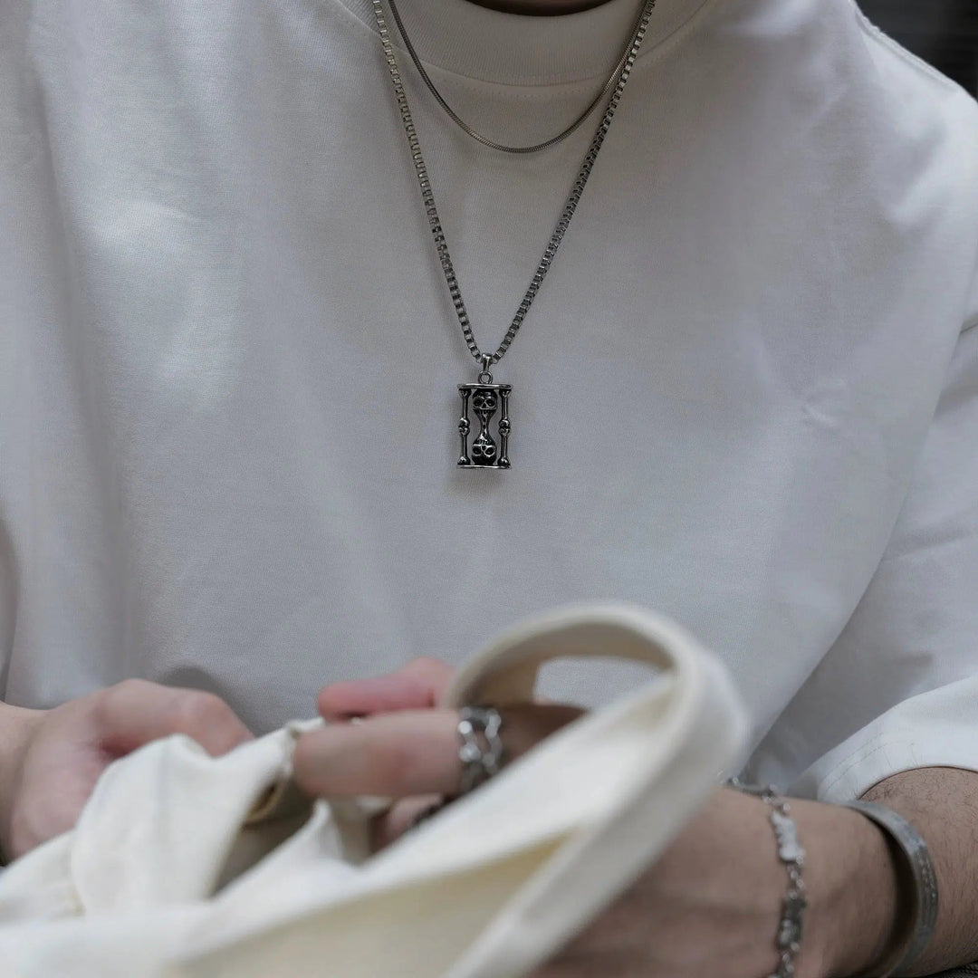 Hourglass Skull Pendant Necklace