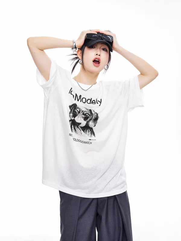 Oversized Graphic Dog Print T-Shirt 2