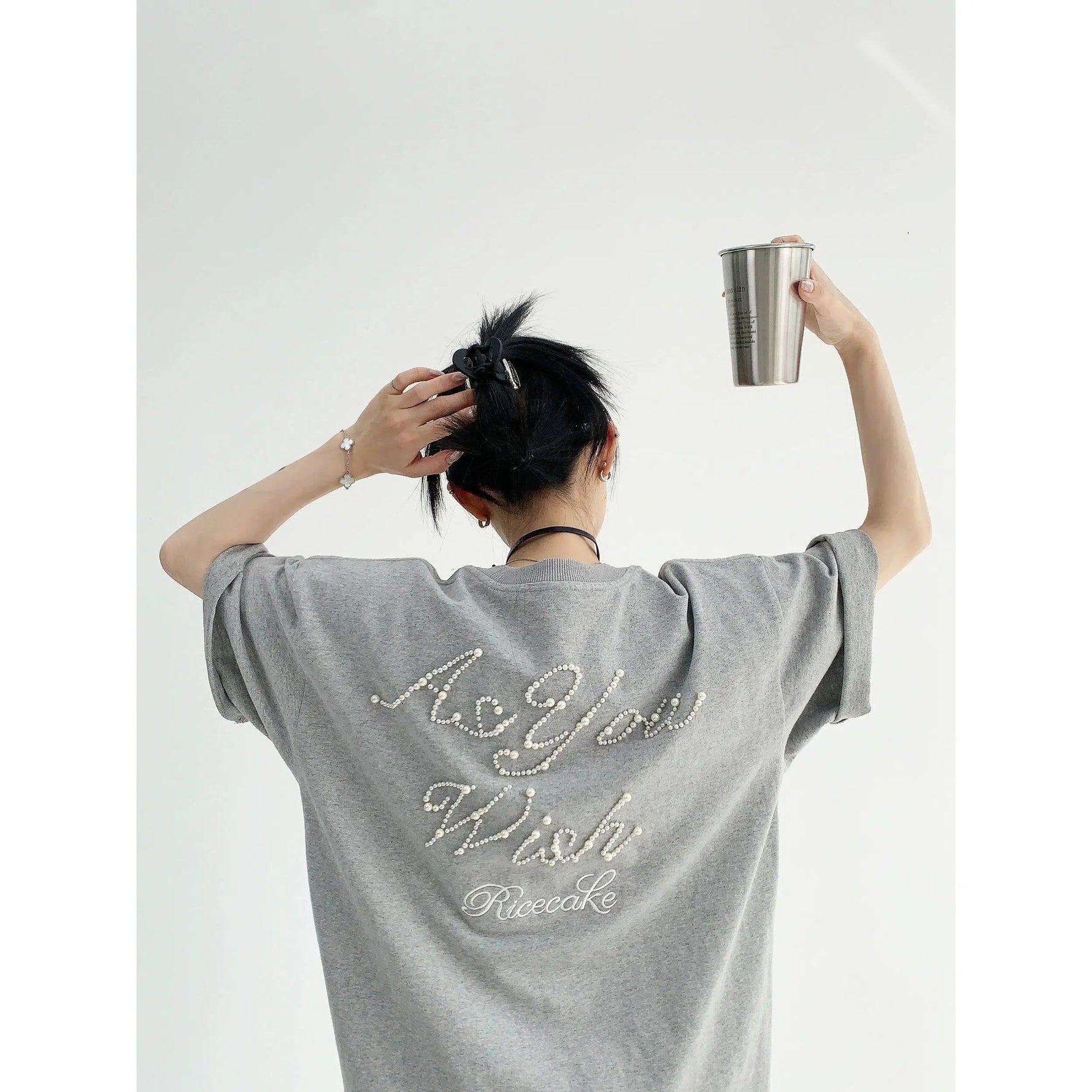Pearl Letter Embellished T-shirt