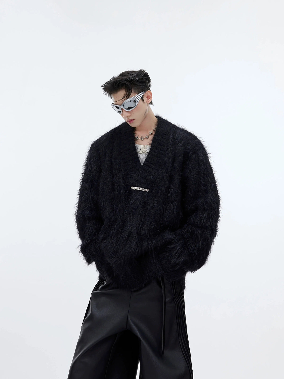 Imitation Mink V-neck Knitted Sweater