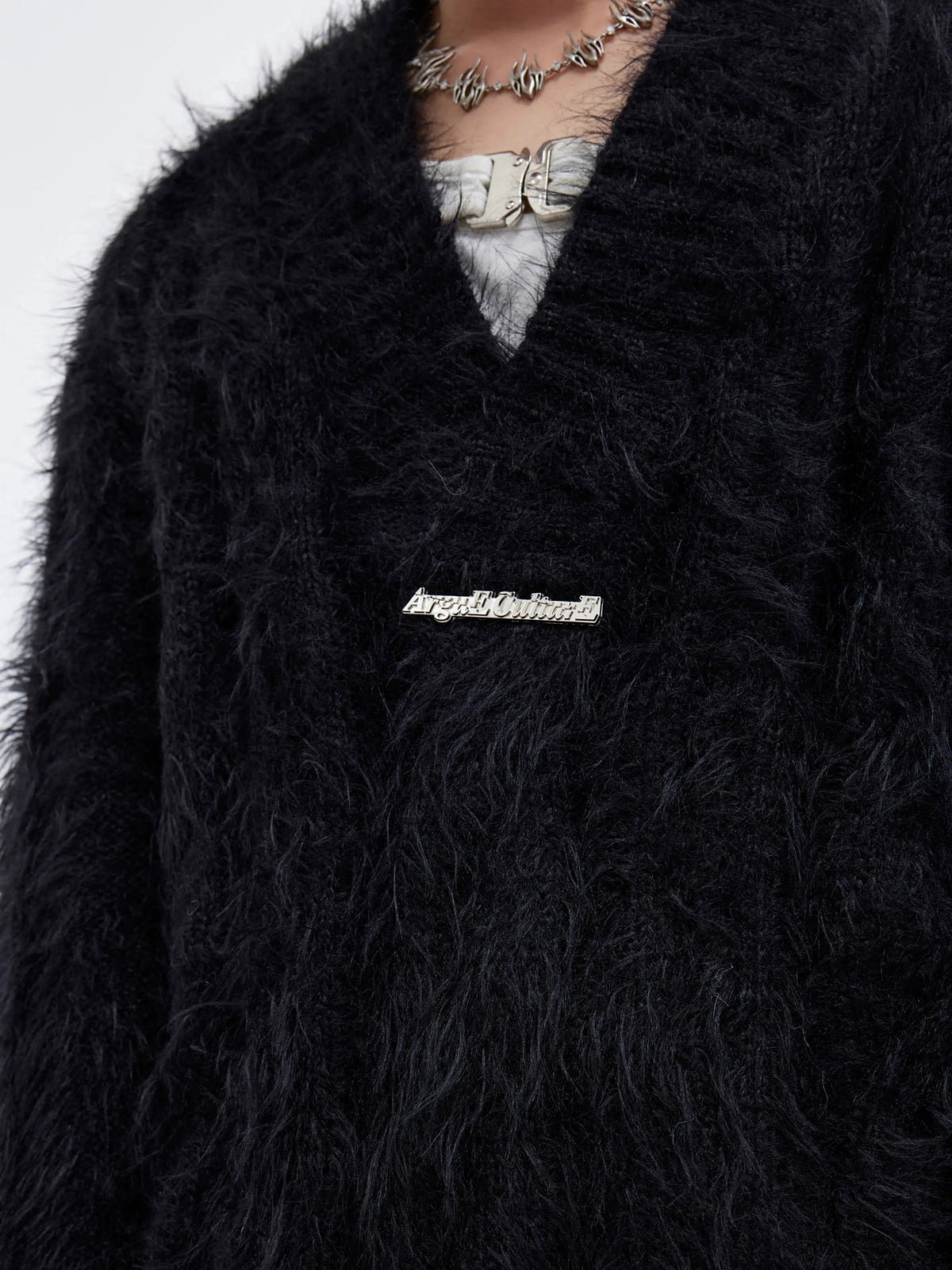 Imitation Mink V-neck Knitted Sweater