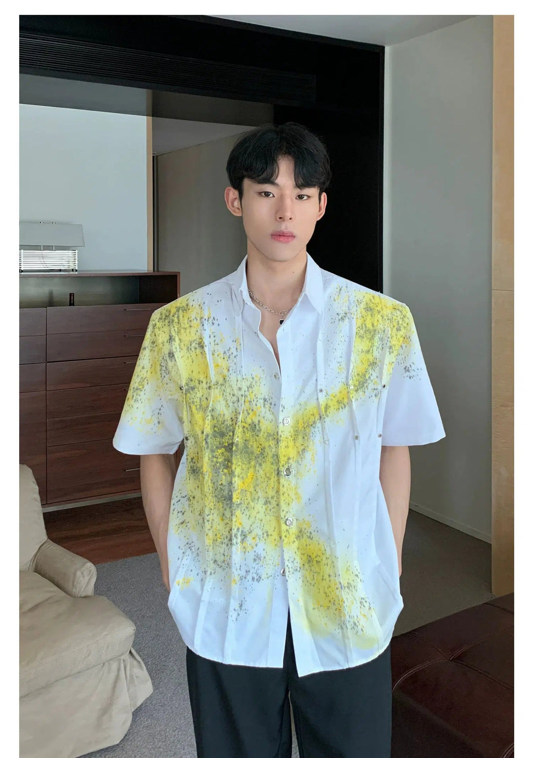 Ink-Splatter Button-Down Shirt