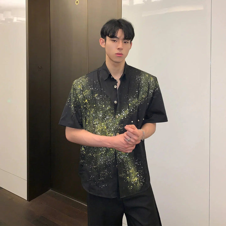 Ink-Splatter Button-Down Shirt