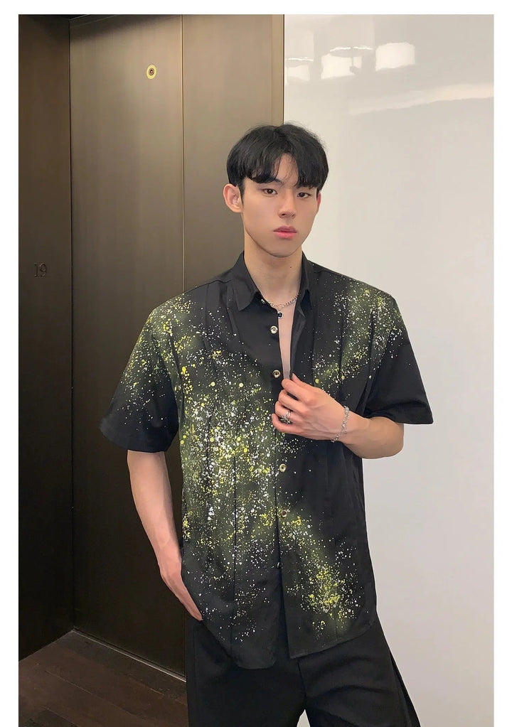 Ink-Splatter Button-Down Shirt