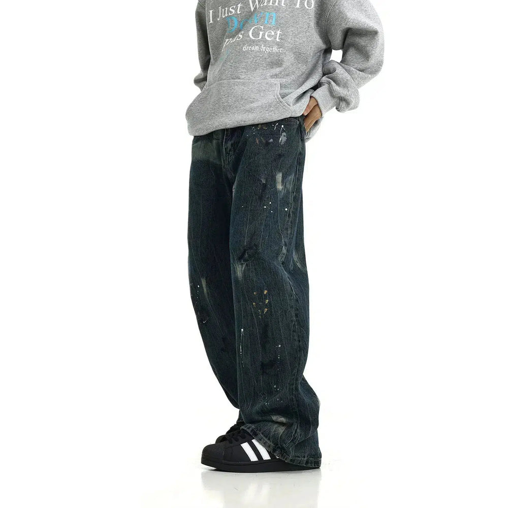 Ink-splashed Washed Jeans