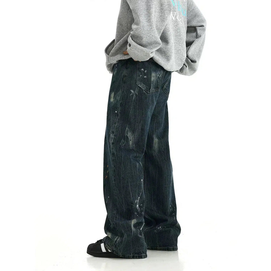 Ink-splashed Washed Jeans
