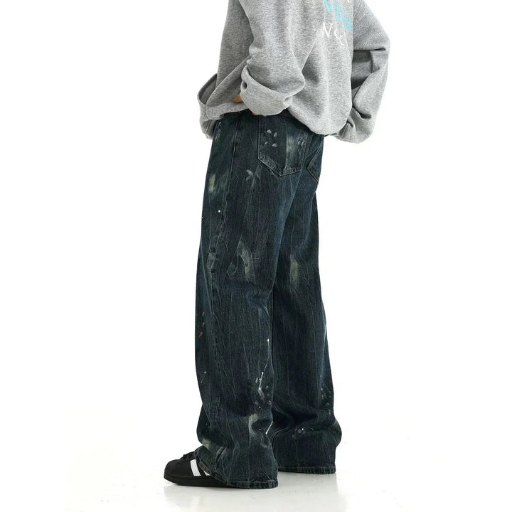 Ink-splashed Washed Jeans