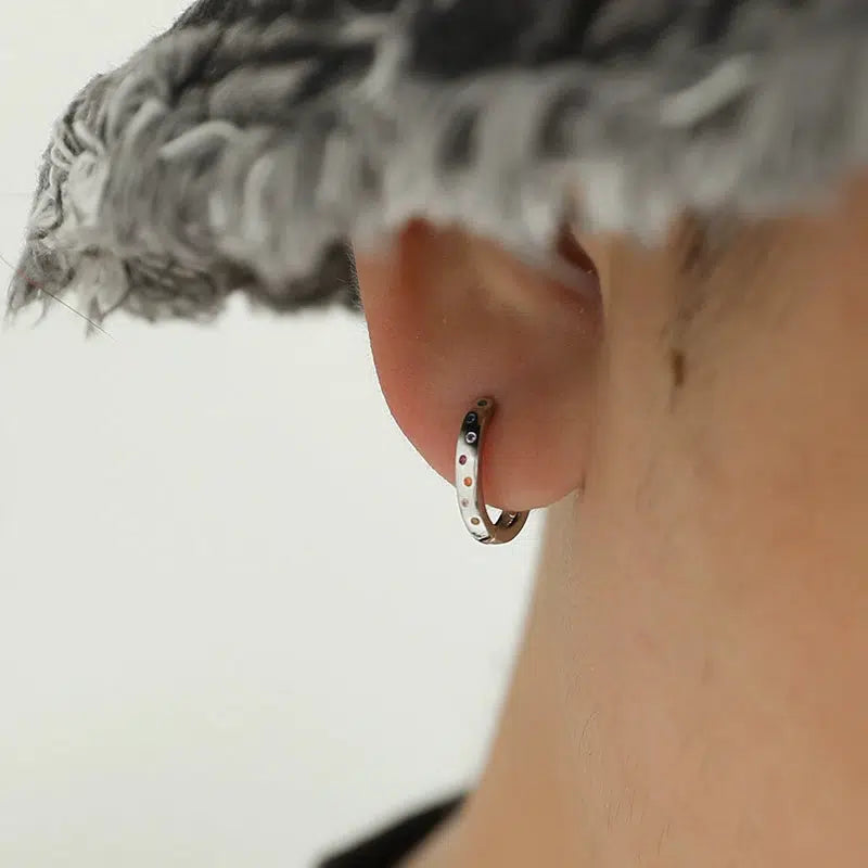 Inset Colored Zircon Hoop Earrings