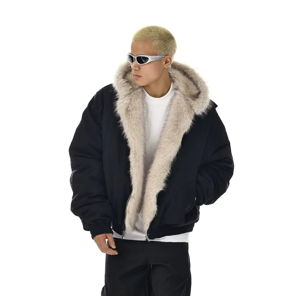 Insulated Jacket with Faux Fur Hood Trim