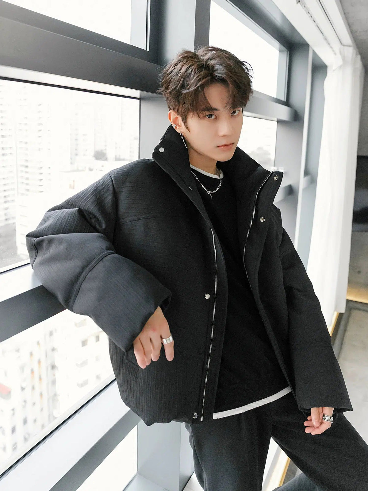 Insulated Puffer Jacket with High Collar