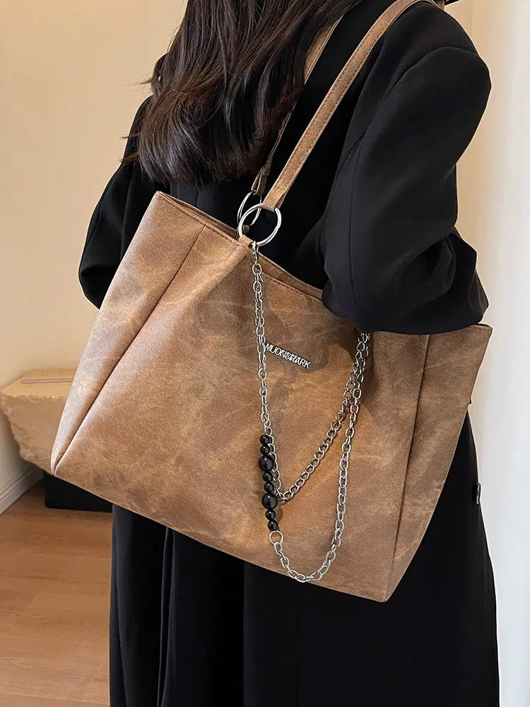 Interior Pockets Chain Strap Tote Bag