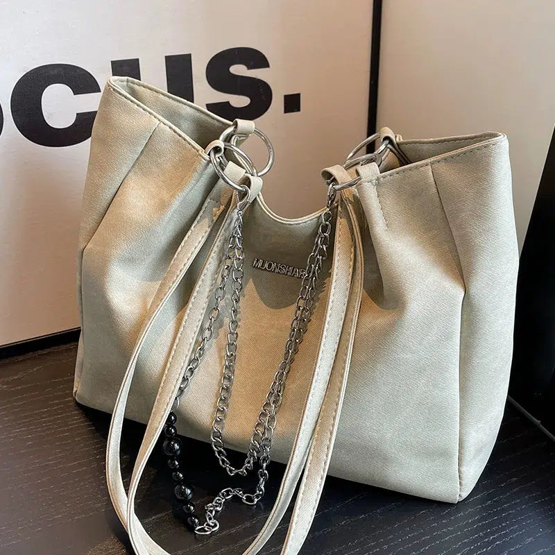 Interior Pockets Chain Strap Tote Bag
