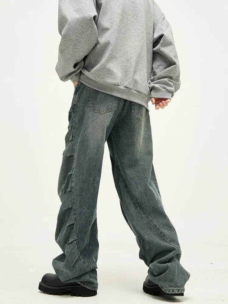 Irregular Pleated Jeans