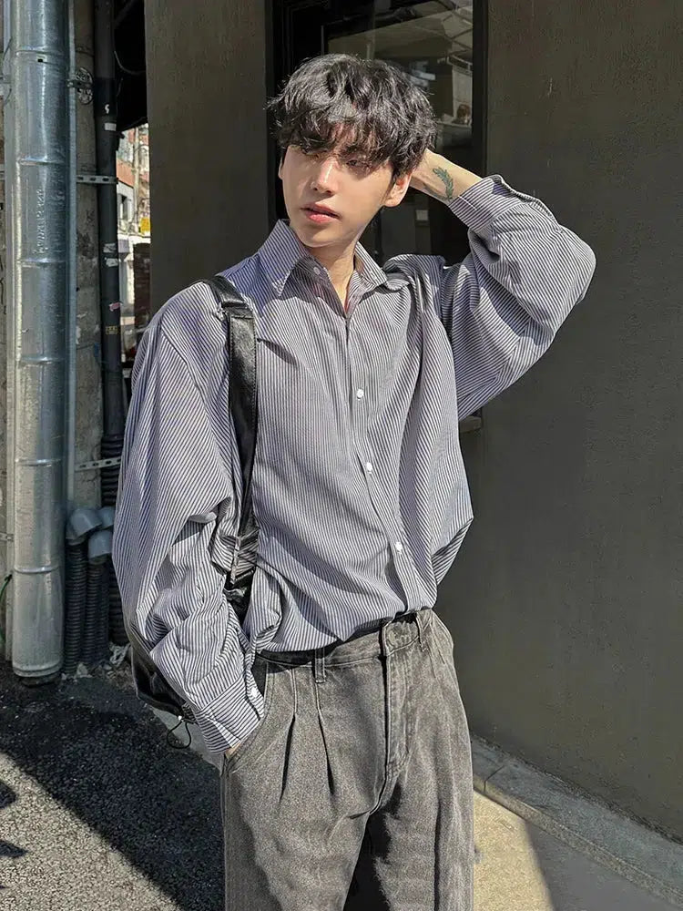 Japanese Striped Long-Sleeved Shirt