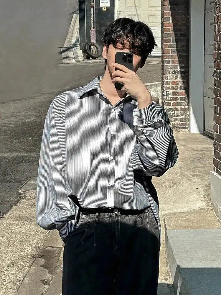 Japanese Striped Long-Sleeved Shirt