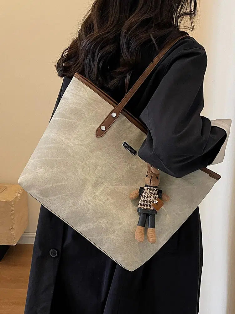 Keychain Charm Leather Accent Tote Bag