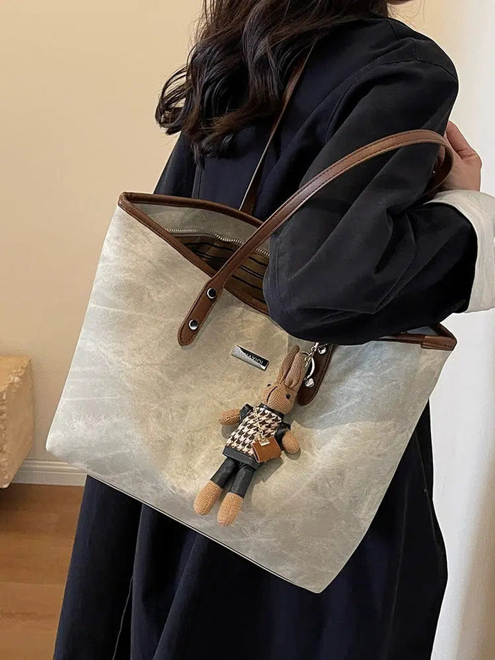 Keychain Charm Leather Accent Tote Bag