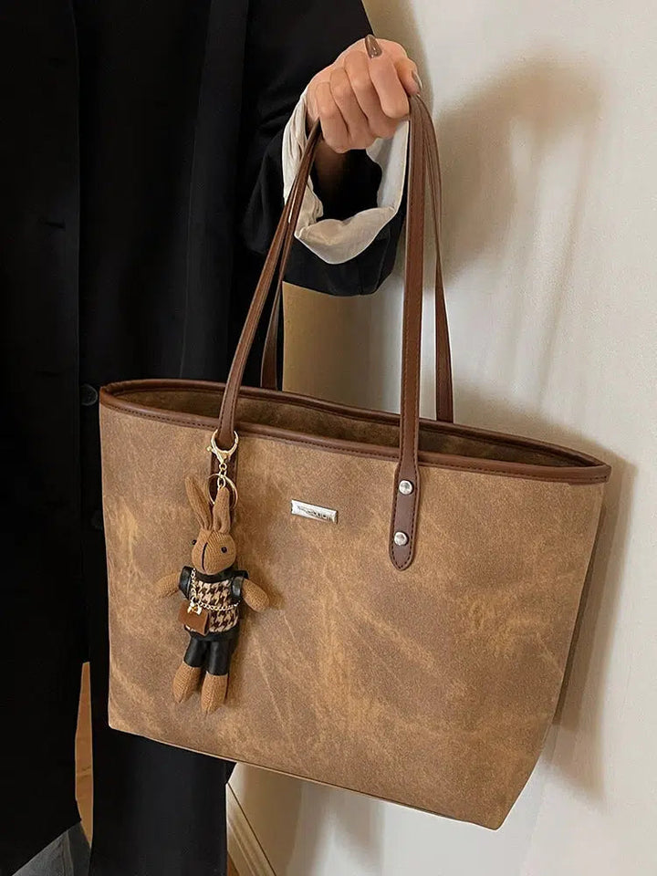 Keychain Charm Leather Accent Tote Bag