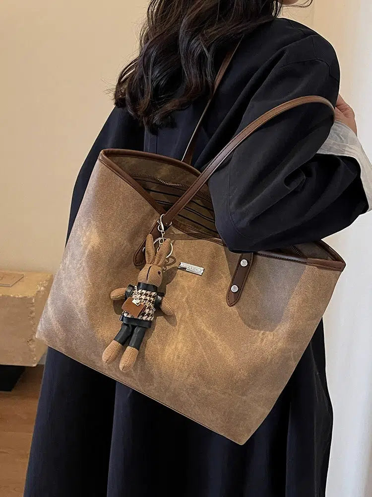 Keychain Charm Leather Accent Tote Bag
