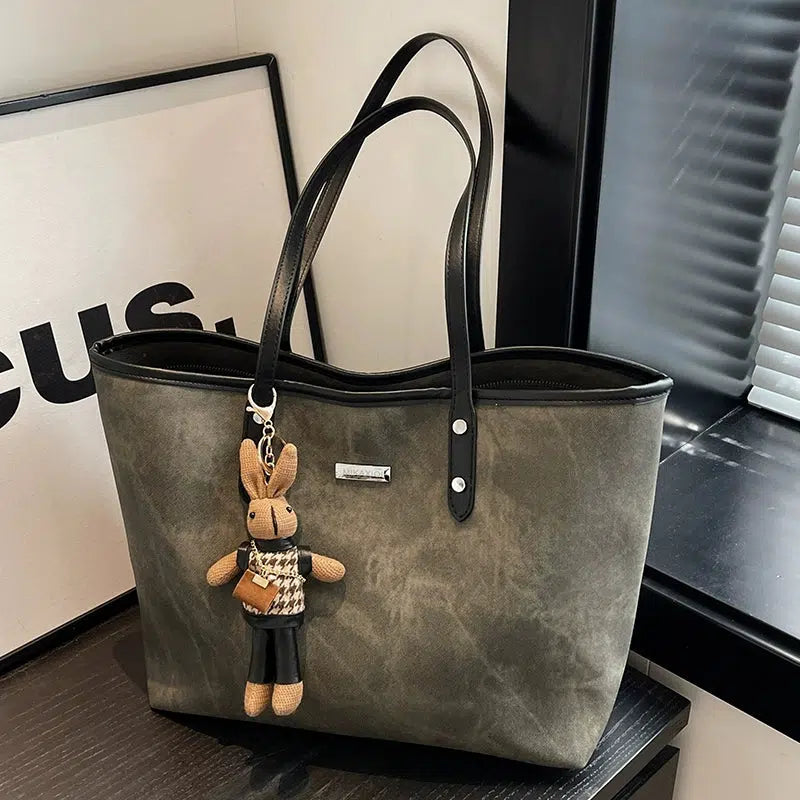 Keychain Charm Leather Accent Tote Bag