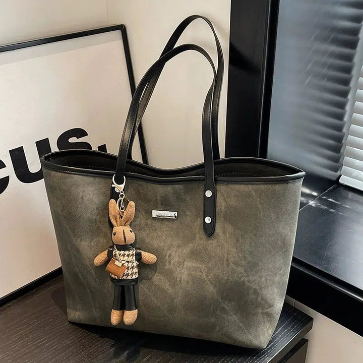 Keychain Charm Leather Accent Tote Bag