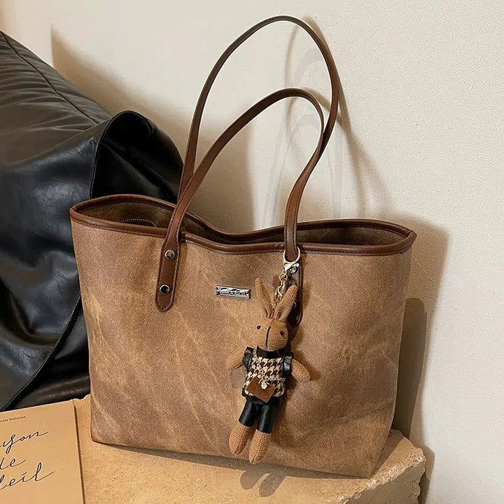 Keychain Charm Leather Accent Tote Bag
