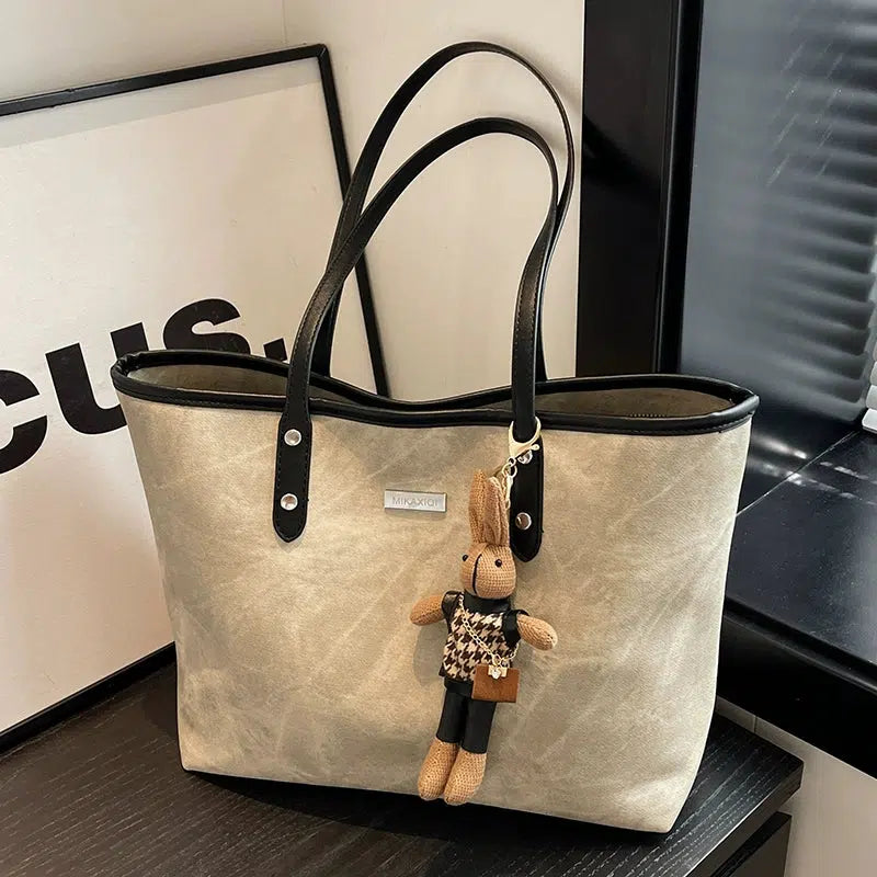 Keychain Charm Leather Accent Tote Bag