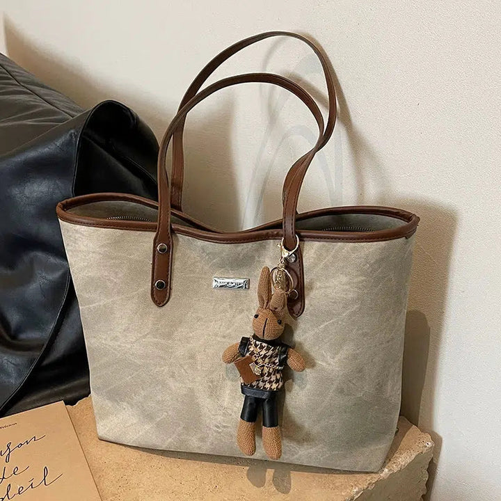 Keychain Charm Leather Accent Tote Bag