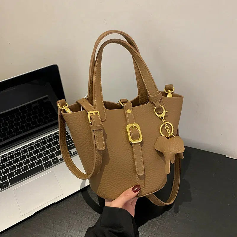 Keychain Leather Bucket Handbag